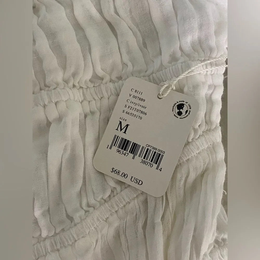 NWT Free People White Smocked Puff Sleeve Top